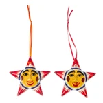 Ceramic ornaments, 'Starry Passion' (pair) - Ceramic Star Ornaments with Red Tips from Mexico