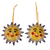 Ceramic ornaments, 'Bright Suns' (pair) - Ceramic Sun Ornament Pair in Yellow from Mexico