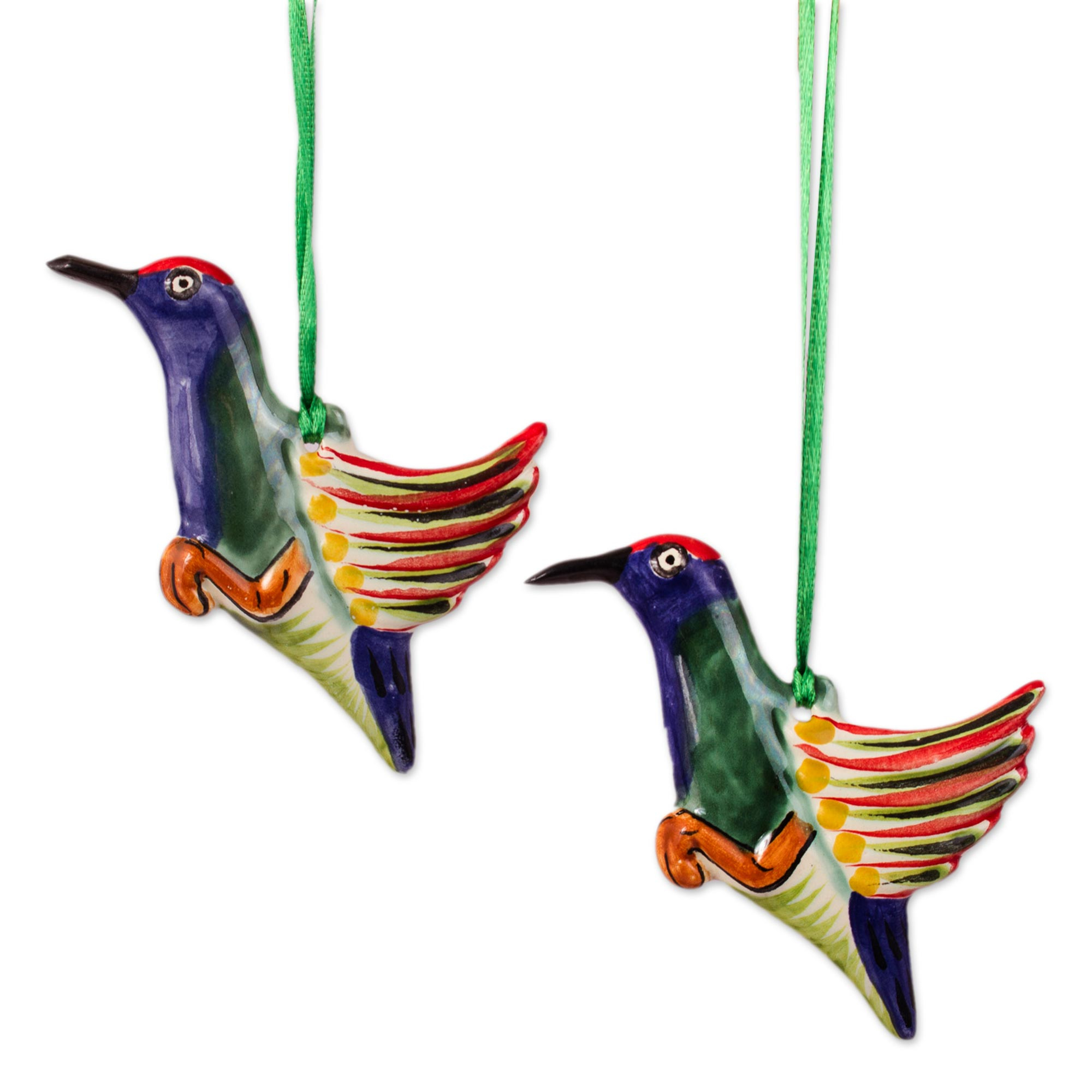 Artisan Crafted Ceramic Hummingbird Ornaments (Pair) - Elegant ...