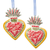 Ceramic ornaments, 'Sacred Hearts' (pair) - Hand-Painted Ceramic Sacred Heart Ornaments (Pair) (image 2a) thumbail