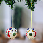 Ceramic ornaments, 'Holiday Pigs' (pair) - Hand-Painted Ceramic Pig Ornament Pair from Mexico