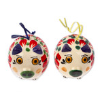 Ceramic ornaments, 'Holiday Pigs' (pair) - Hand-Painted Ceramic Pig Ornament Pair from Mexico
