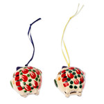 Ceramic ornaments, 'Holiday Pigs' (pair) - Hand-Painted Ceramic Pig Ornament Pair from Mexico