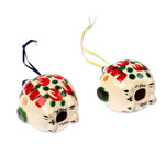 Ceramic ornaments, 'Holiday Pigs' (pair) - Hand-Painted Ceramic Pig Ornament Pair from Mexico