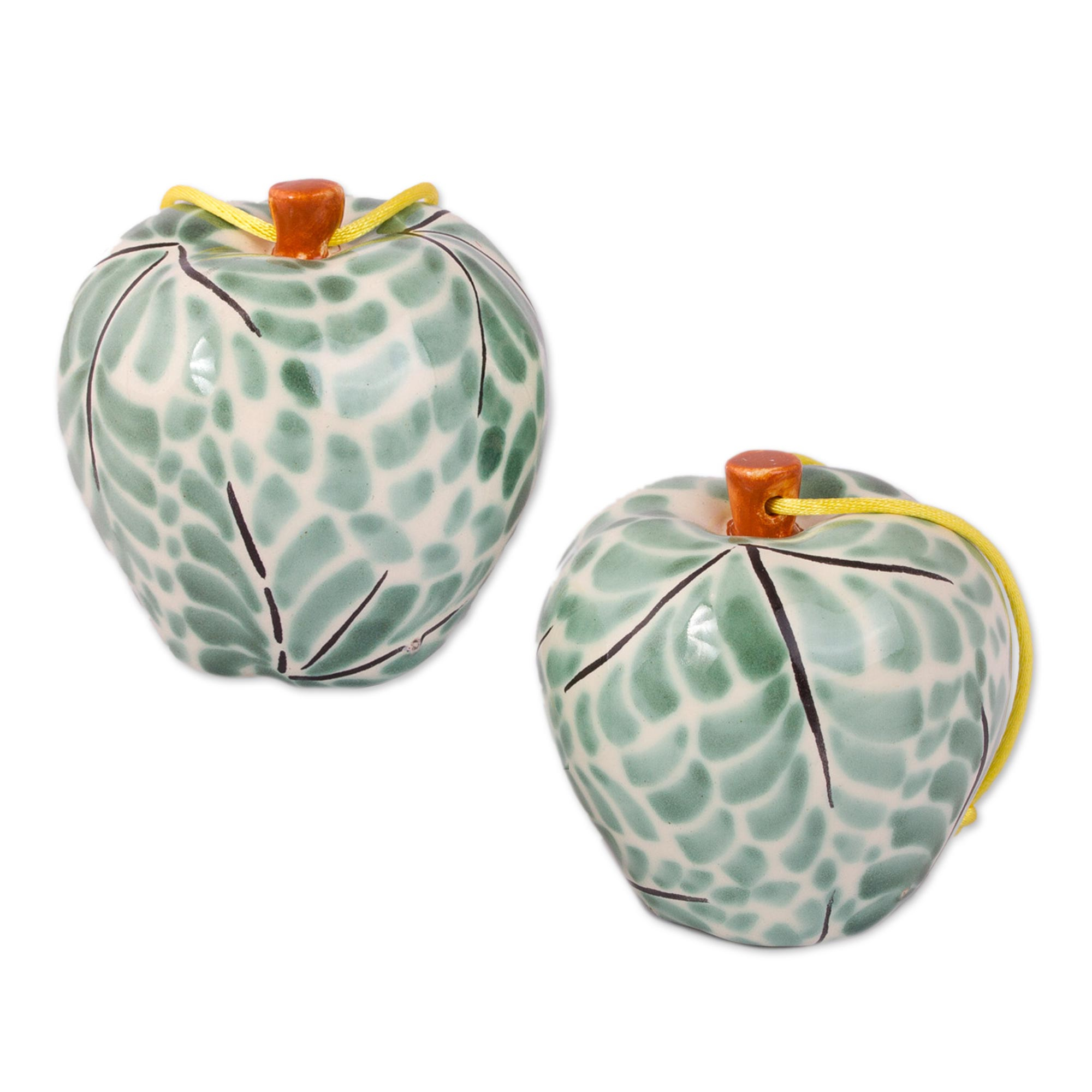 Hand-Painted Ceramic Apple Ornaments in Light Green (Pair) - Light ...