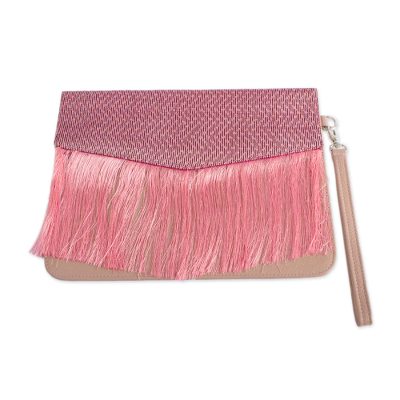 Striped Accent Mauve Leather Clutch Crafted in Mexico