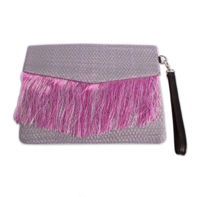 Fringed Leather Accented Clutch Crafted in Mexico