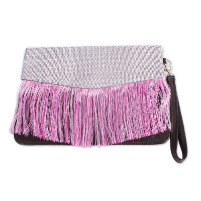 Blush and Black Nylon Accented Leather Clutch from Mexico