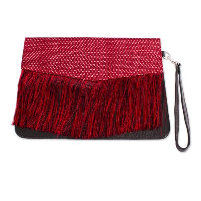 Crimson and Ebony Leather Accented Clutch from Mexico