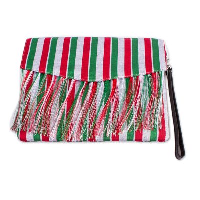 Red Green and White Striped Clutch from Mexico