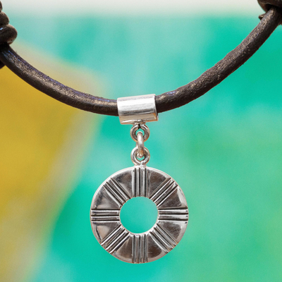 Silver pendant necklace, 'Tona, Aztec Sun' - Ringed Silver Pendant Necklace from Mexico