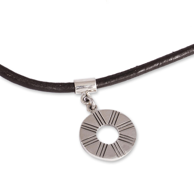 Silver pendant necklace, 'Tona, Aztec Sun' - Ringed Silver Pendant Necklace from Mexico