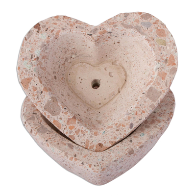 Reclaimed stone flower pots, 'Heartfelt Planters' (pair) - Heart-Shaped Reclaimed Stone Flower Pots (Pair)