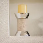 Pewter and reclaimed stone candle holder, 'Gleaming Brightness' - Pewter and Reclaimed Stone Candle Holder from Mexico