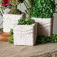 Reclaimed stone flower pots, Chic Waves (set of 3)