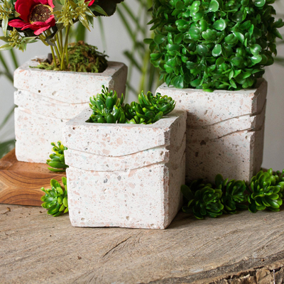 Reclaimed stone flower pots, Chic Waves (set of 3)