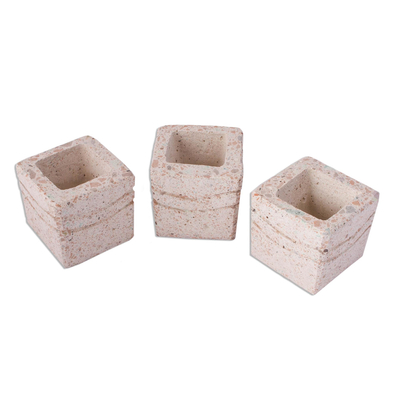 Reclaimed stone flower pots, 'Chic Waves' (set of 3) - Wave Pattern Reclaimed Stone Flower Pots (Set of 3)