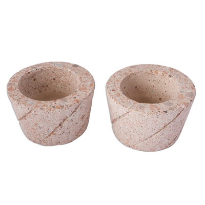 Reclaimed stone flower pots, 'Verdant Spirals' (pair) - Spiral Pattern Reclaimed Stone Flower Pots (Pair)