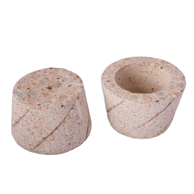 Reclaimed stone flower pots, 'Verdant Spirals' (pair) - Spiral Pattern Reclaimed Stone Flower Pots (Pair)
