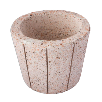 Reclaimed stone flower pot, 'Verdant Container' - Striped Pattern Reclaimed Stone Flower Pot from Mexico
