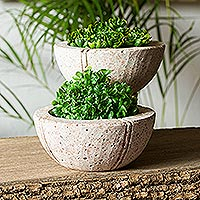 Reclaimed stone flower pots, Verdant Bowls (pair)