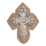 Pewter and reclaimed stone wall cross, 'Baroque Faith' - Baroque-Inspired Pewter and Reclaimed Stone Wall Cross