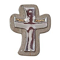 Simple Pewter and Reclaimed Stone Wall Cross from Mexico,'Lithe Cross'