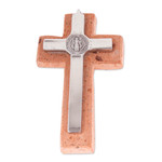Pewter and reclaimed stone wall cross, 'Saint Benedict' - Saint Benedict Pewter and Reclaimed Stone Wall Cross