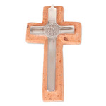 Pewter and reclaimed stone wall cross, 'Saint Benedict' - Saint Benedict Pewter and Reclaimed Stone Wall Cross