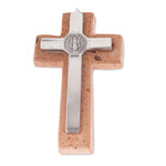 Pewter and reclaimed stone wall cross, 'Saint Benedict' - Saint Benedict Pewter and Reclaimed Stone Wall Cross
