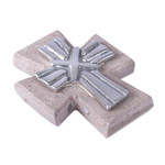 Pewter and reclaimed stone wall cross, 'Strapped Cross' - Pewter and Reclaimed Stone Wall Cross from Mexico