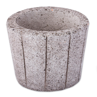 Reclaimed stone flower pot, 'Plant Barrel' - Striped Reclaimed Stone Flower Pot from Mexico