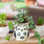 Ceramic flower pot, 'Floral Owl' - Black and White Ceramic Owl Flower Pot from Mexico