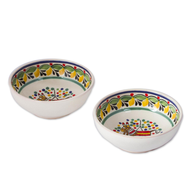 Ceramic bowls, 'Festive Piñata' (pair) - Piñata-Themed Ceramic Bowls from Mexico (Pair)