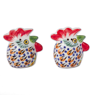 Ceramic salt and pepper shakers, 'Farm Roosters' (pair) - Hand-Painted Ceramic Rooster Salt and Pepper Shakers (Pair)