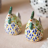 Ceramic salt and pepper shakers, 'Vibrant Roosters' (pair) - Handmade Ceramic Rooster Salt and Pepper Shakers (Pair)