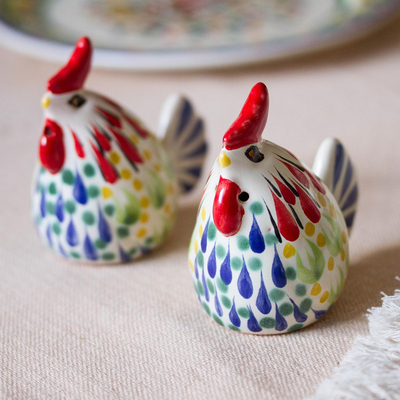Ceramic salt and pepper shakers, 'Colorful Roosters' (pair) - Artisan Crafted Ceramic Rooster Salt and Pepper Shakers