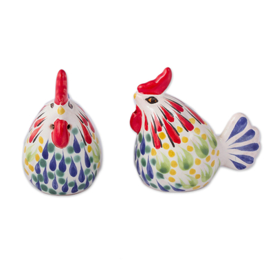 Ceramic salt and pepper shakers, 'Rise and Shine' (pair) - Artisan Crafted Ceramic Rooster Salt and Pepper Shakers