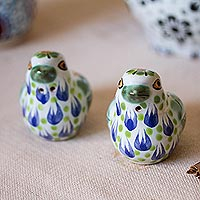 Ceramic salt and pepper shakers, 'Blue-Green Doves' (pair) - Green and Blue Ceramic Dove Salt and Pepper Shakers (Pair)