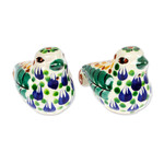Ceramic salt and pepper shakers, 'Blue-Green Doves' (pair) - Green and Blue Ceramic Dove Salt and Pepper Shakers