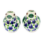 Ceramic salt and pepper shakers, 'Blue-Green Doves' (pair) - Green and Blue Ceramic Dove Salt and Pepper Shakers
