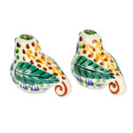Ceramic salt and pepper shakers, 'Blue-Green Doves' (pair) - Green and Blue Ceramic Dove Salt and Pepper Shakers