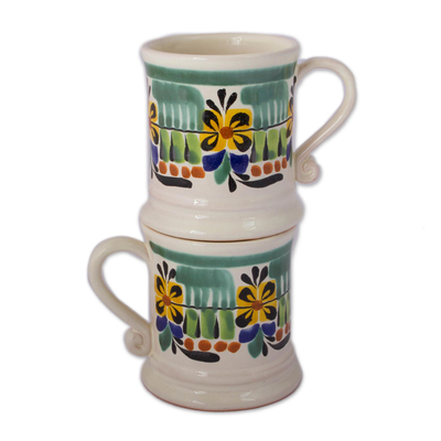 Tazas de cerámica, (par) - Tazas de Cerámica Florales de México (Pareja)
