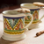 Ceramic mugs, 'Majolica Zigzag' (pair) - Zigzag Motif Pair of Majolica Ceramic Mugs from Mexico