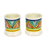 Ceramic mugs, 'Majolica Zigzag' (pair) - Zigzag Motif Pair of Majolica Ceramic Mugs from Mexico