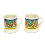 Ceramic mugs, 'Majolica Zigzag' (pair) - Zigzag Motif Pair of Majolica Ceramic Mugs from Mexico