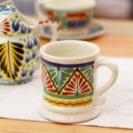 Ceramic mugs, 'Majolica Zigzag' (pair) - Zigzag Motif Pair of Majolica Ceramic Mugs from Mexico
