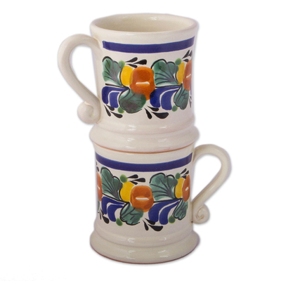 Tazas de cerámica, (par) - Tazas de Cerámica Coloridas de México (Pareja)