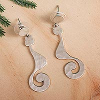 Sterling silver dangle earrings, 'Stylish Cats' - Cat-Themed Sterling Silver Dangle Earrings from Mexico