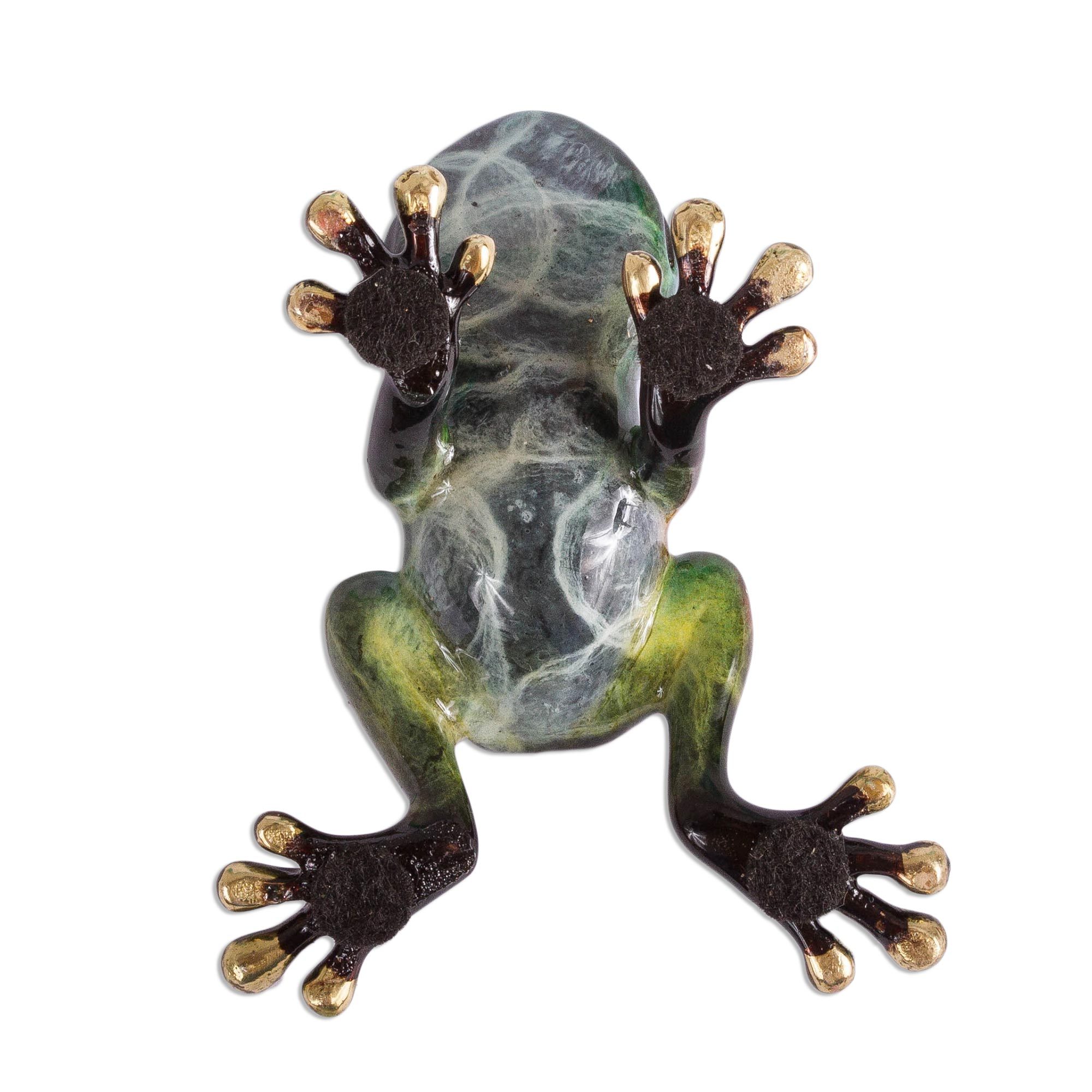 HandPainted Bronze Frog Figurine by a Mexican Artist Verdant Frog